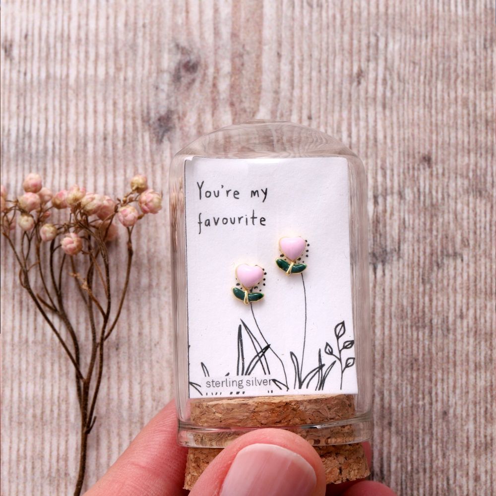 Attic Creations You're My Favourite Pink Enamel Flower Earrings