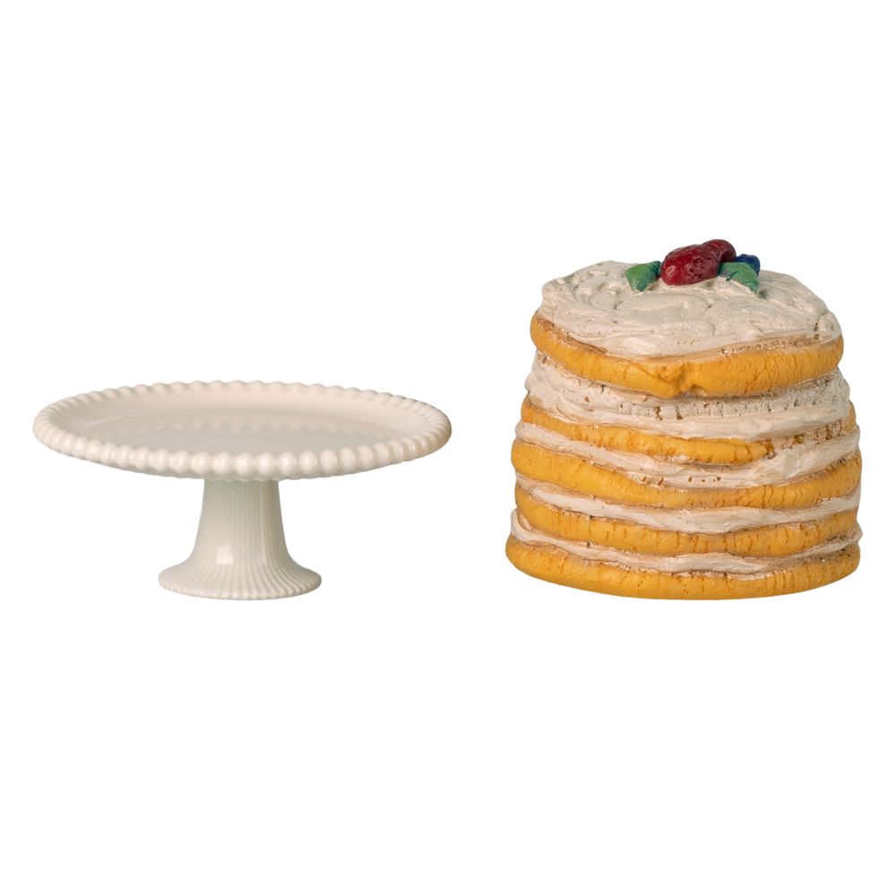 Maileg Party cake and cake stand, Mouse -Off White