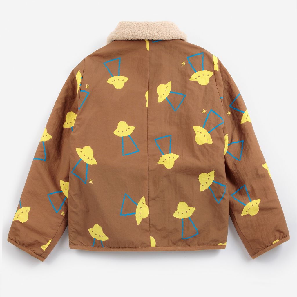 Bobo Choses Pixel Abduction reversible jacket in brown recycled polyamide, two sided wear, boxy fit