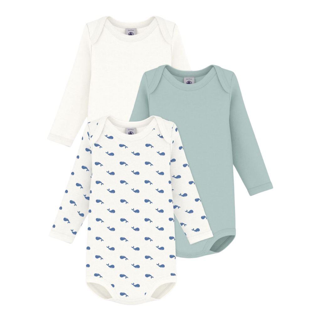 Petit Bateau LS Bodies 3pcs Sage / Whales