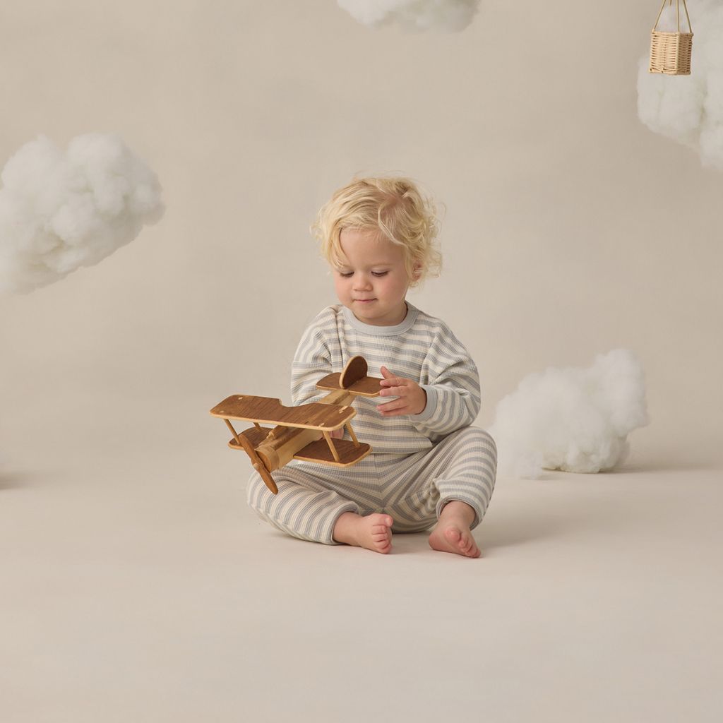 Quincy Mae Waffle Sweater Set Sky Stripe