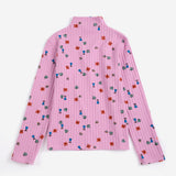 Bobo Choses Blossom turtleneck t-shirt in pink stretch cotton, turtle neck, all over floral print