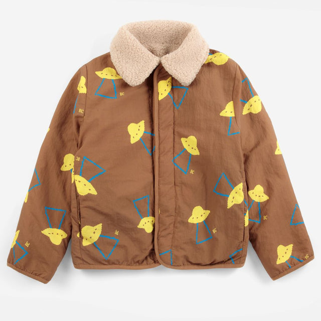 Bobo Choses Pixel Abduction reversible jacket in brown recycled polyamide, two sided wear, boxy fit