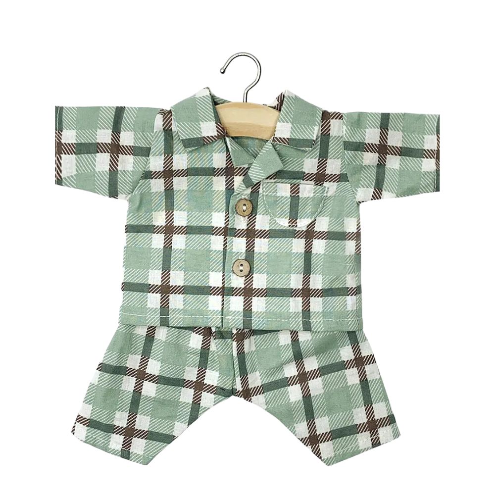 Minikane Clothing for Gordis Dolls 34cm- Albert Green/Brown Tartan Check Cotton Pyjamas