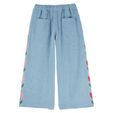 Emile & Ida Embroidered Tulip Denim Pants Washed Blue