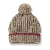 1 + in the Family LOUISE beige baby knitted beanie with a pom-pom and burgundy stripe