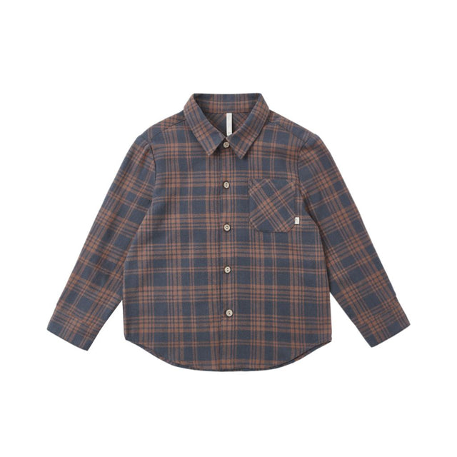 Rylee + Cru Collared Long Sleeve Shirt Midnight Plaid M