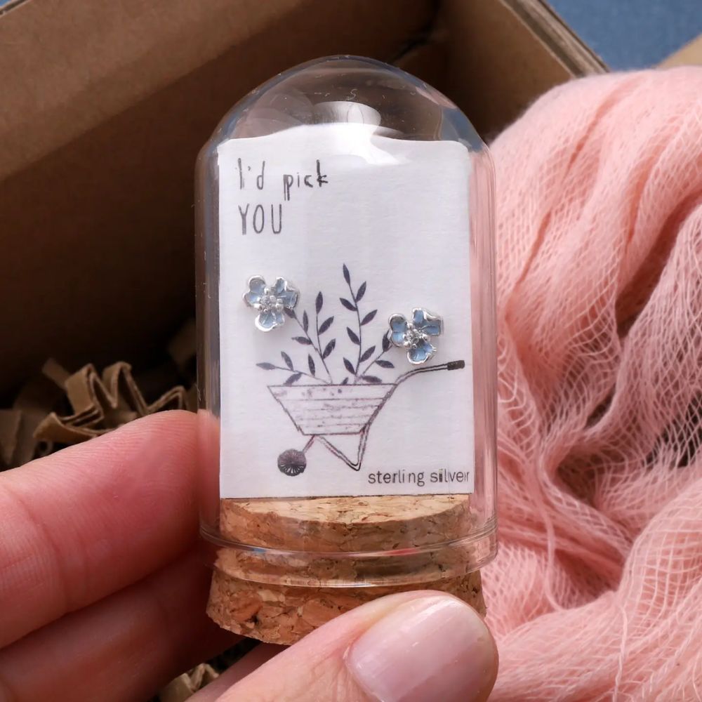 Attic Creations I'd Pick You Three Petal Blue Flower Earring