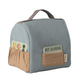 Blue pet journal bag with pockets on a white background