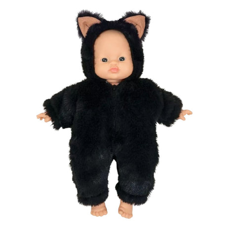 Minikane Babies Collection 28cm - Halloween Jumpsuit Little Cat in Faux Fur Rabbit Black