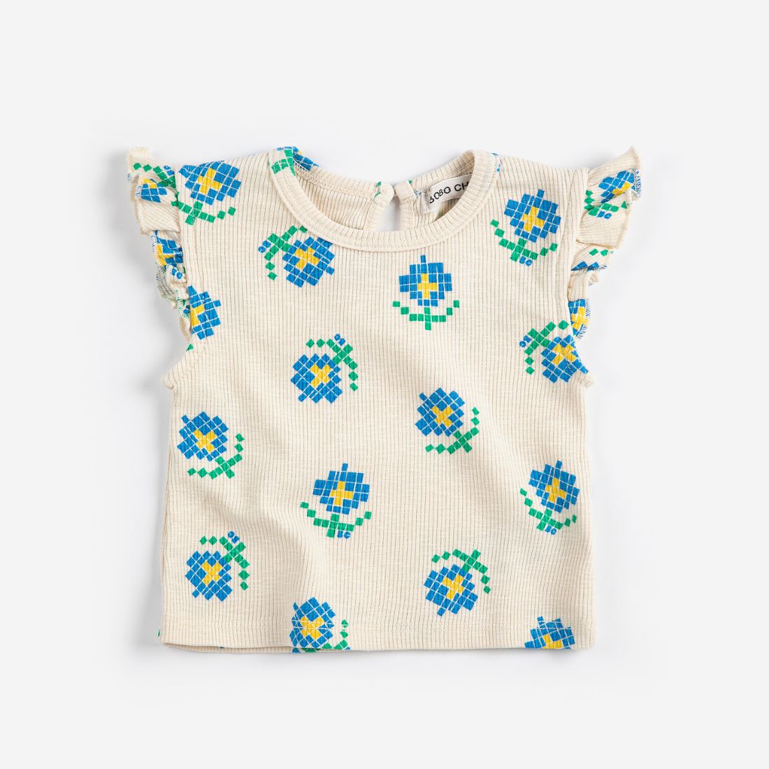 Bobo Choses Baby Pixel Flowers all over ruffled top