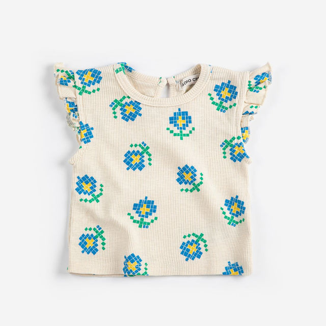 Bobo Choses Baby Pixel Flowers all over ruffled top