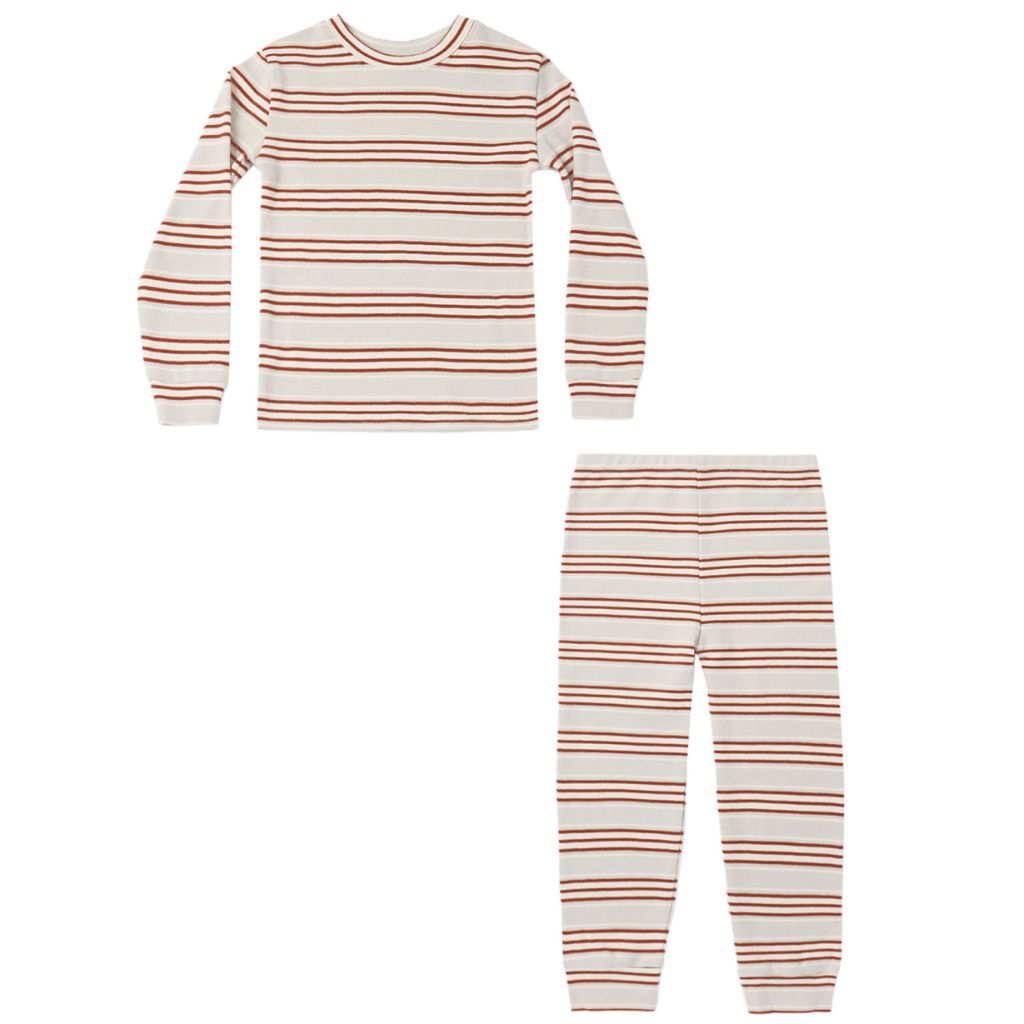 Rylee + Cru Organic Long Sleeve Pajama Set Holiday Stripe
