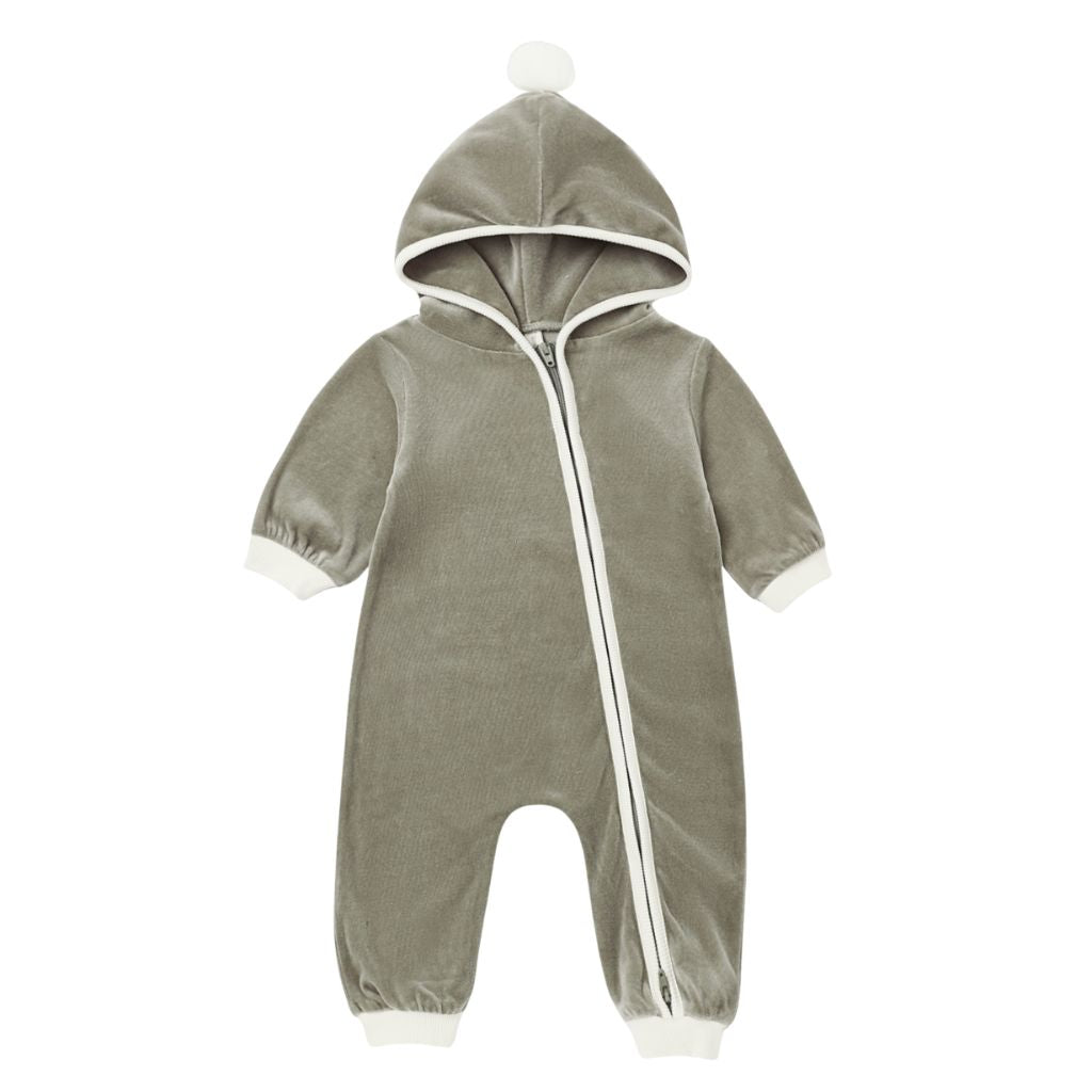Quincy Mae Velour Zip Jumpsuit Spruce