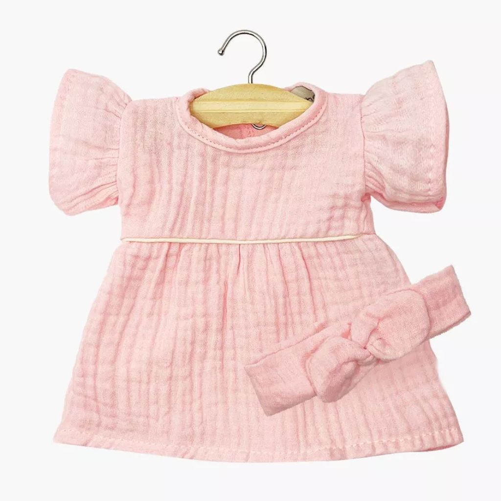 Minikane Clothing for Gordis Dolls 34cm- Daisy dress and matching strawberry cotton gauze headband with a round bow