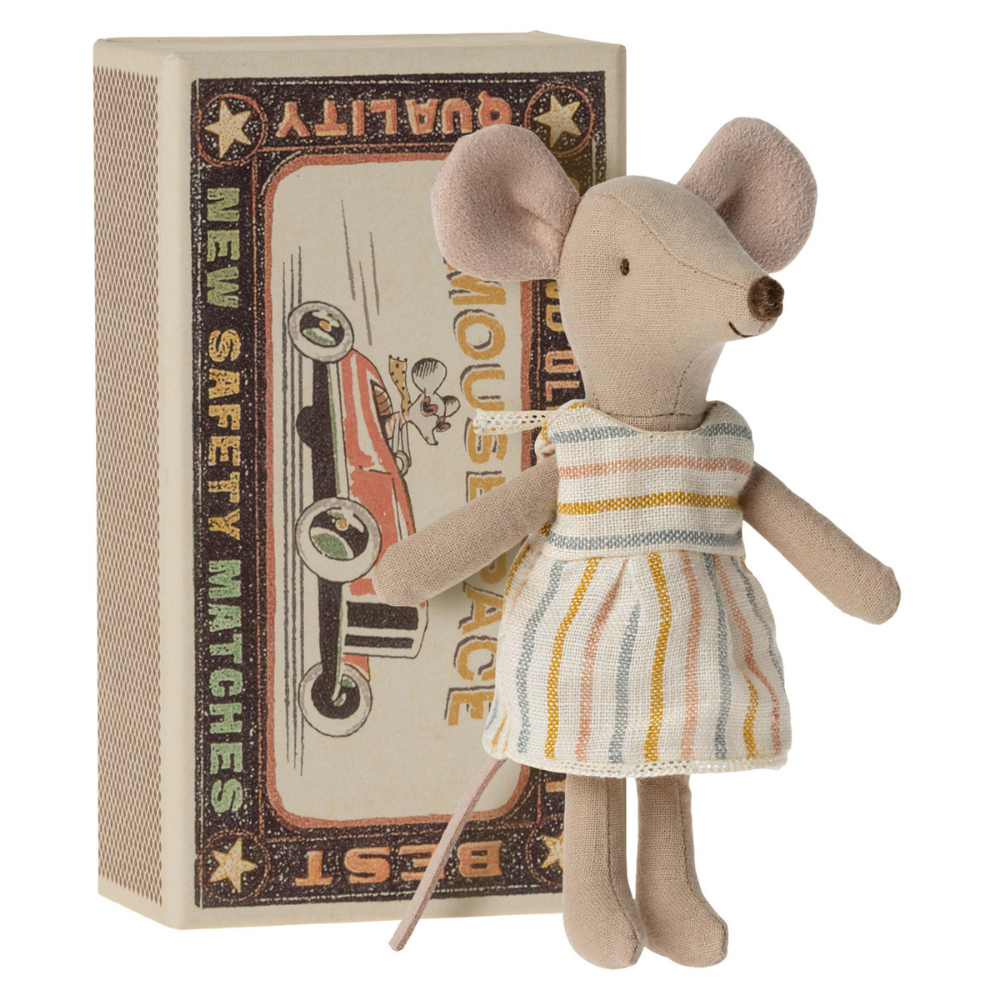 Maileg Big Sister Mouse in Matchbox in striped dress