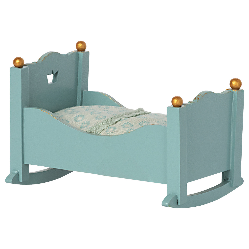 Maileg Cradle Baby Mouse - Blue