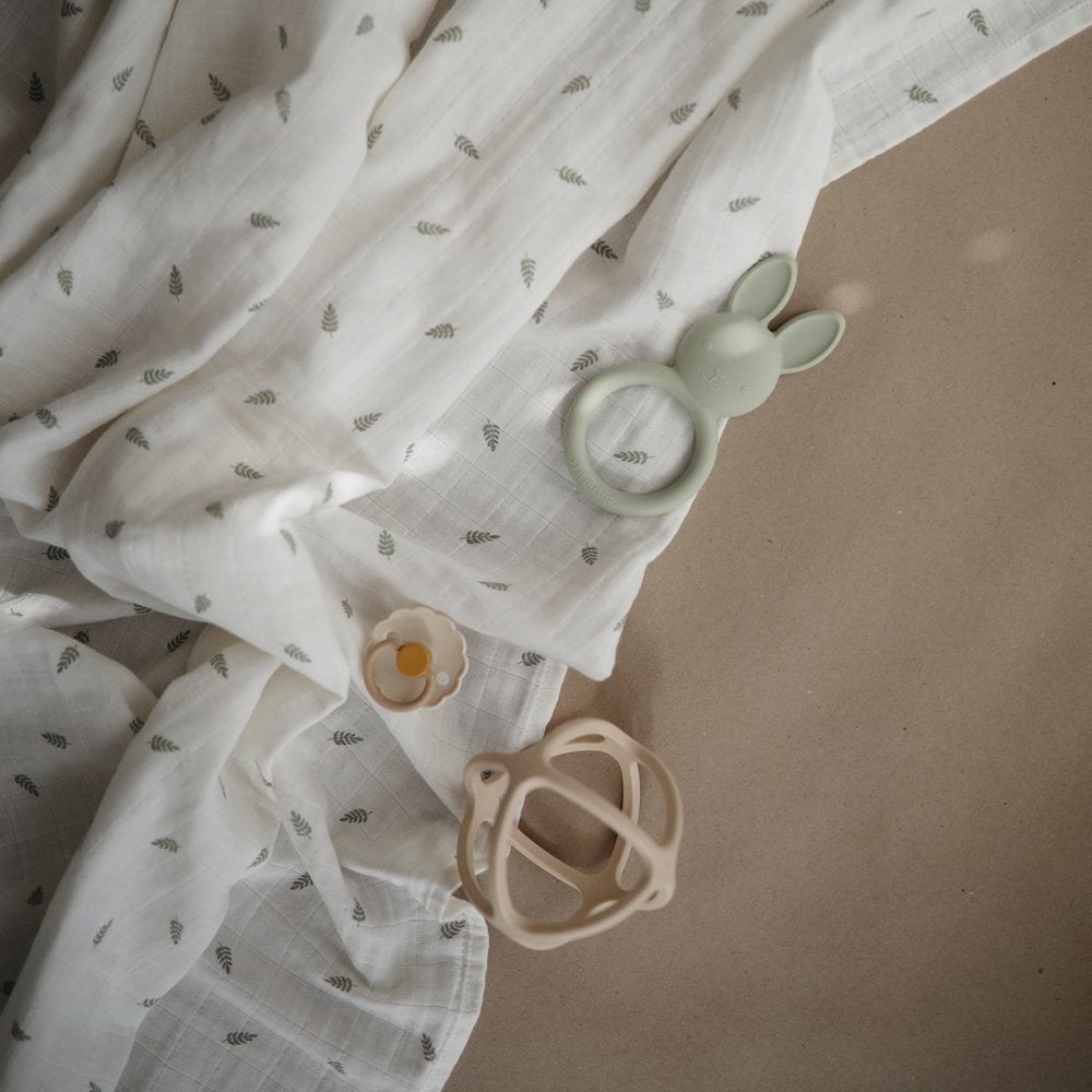 Mushie Organic Cotton Muslin Baby Swaddle - Leaves