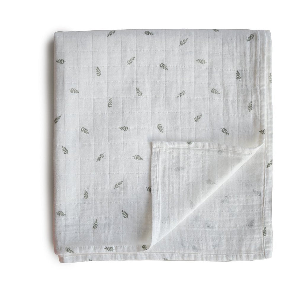 Mushie Organic Cotton Muslin Baby Swaddle - Leaves